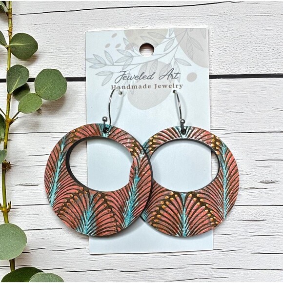 Pre-order Hand-Painted Showgirl Inspired Feather Fan Hoop Earrings – Concert - Picture 3 of 3